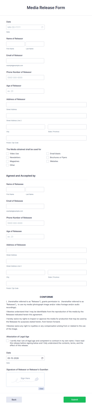 Media Release Form Template