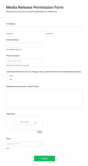 Media Release Permission Form Template