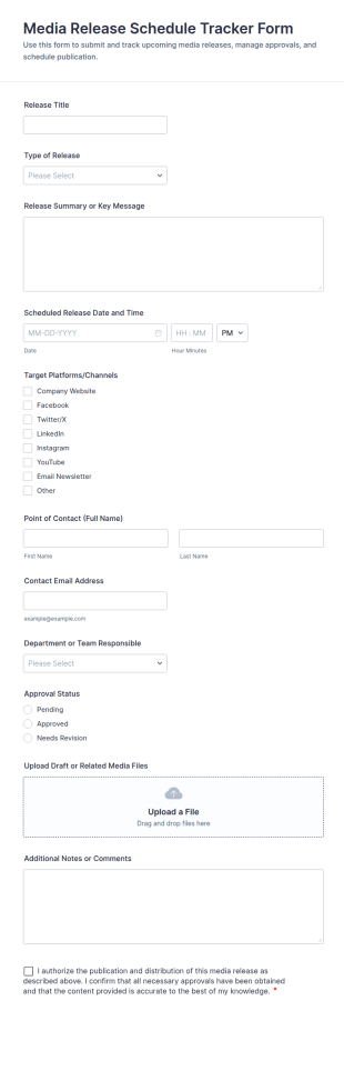 Media Release Schedule Tracker Form Template