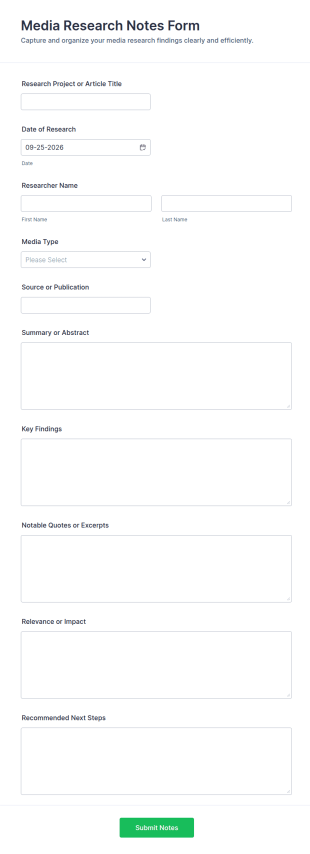 Media Research Notes Form Template