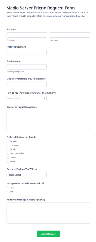 Media Server Friend Request Form Template