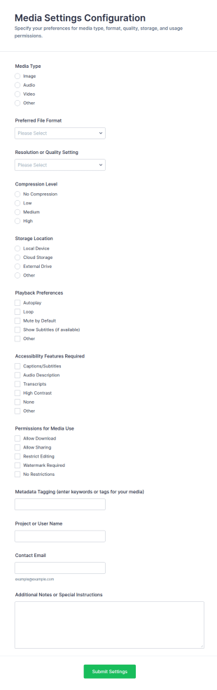 Media Settings Configuration Form Template