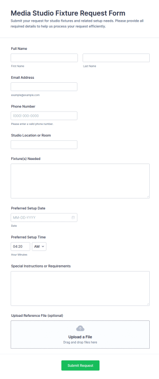 Media Studio Fixture Request Form Template