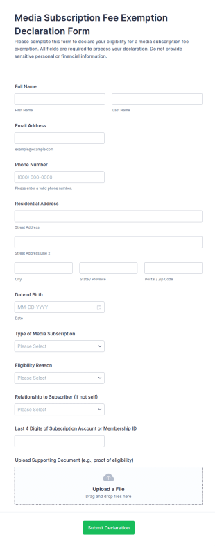 Media Subscription Fee Exemption Declaration Form Template