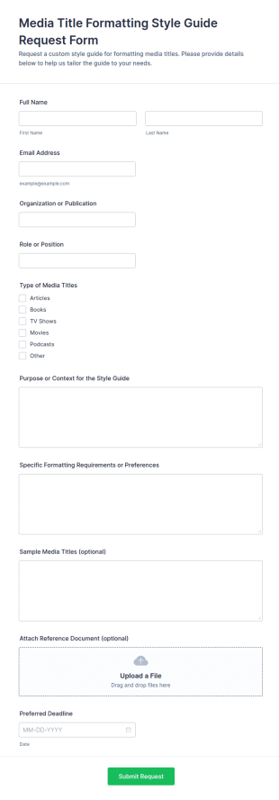 Media Title Formatting Style Guide Request Form Template