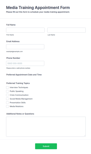 Media Training Appointment Form Template