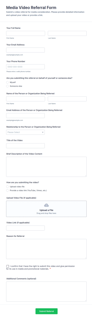 Media Video Referral Form Template
