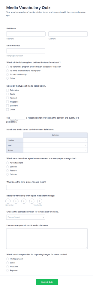 Media Vocabulary Quiz Form Template