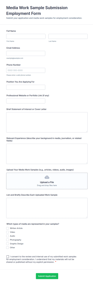 Media Work Sample Submission Employment Form Template