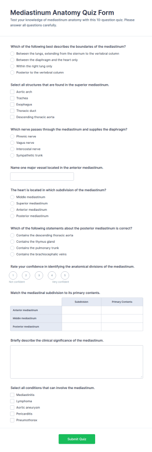 Mediastinum Anatomy Quiz Form Template