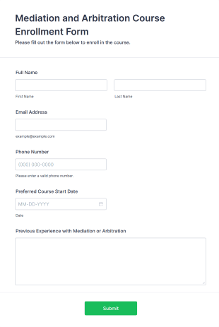 Mediation And Arbitration Course Enrollment Form Template