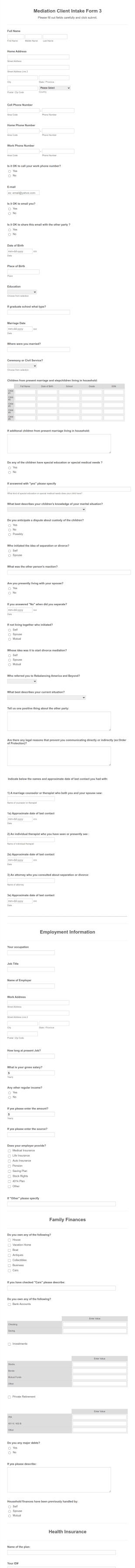 Mediation Client Intake Form Template