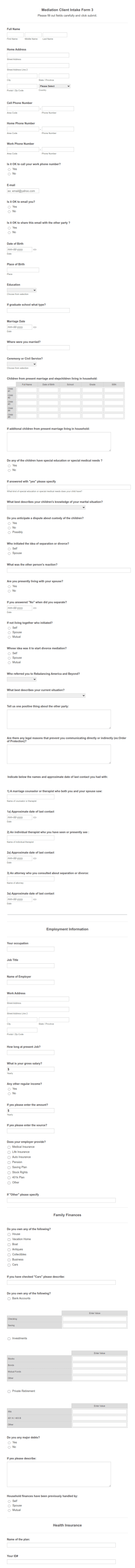 Mediation Client Intake Form Template