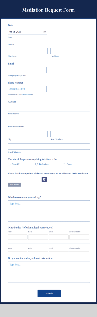 Mediation Request Form Template