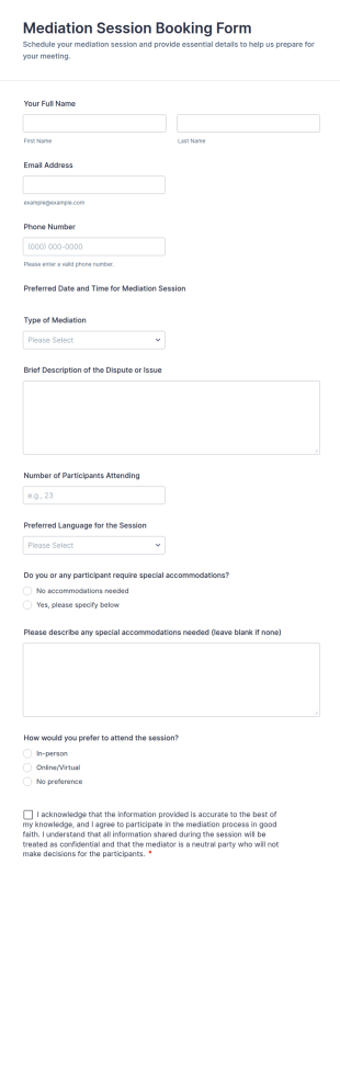 Mediation Session Booking Form Template