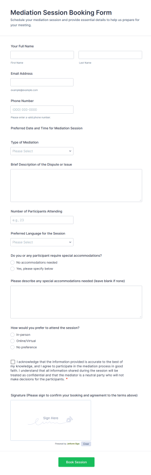 Mediation Session Booking Form Template