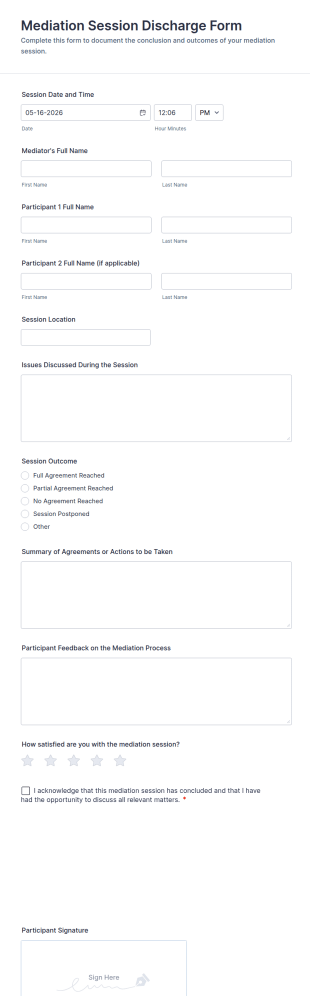 Mediation Session Discharge Form Template