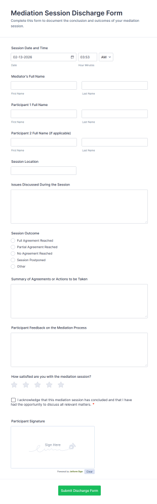 Mediation Session Discharge Form Template