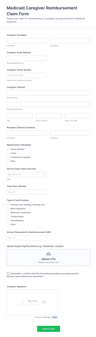 Medicaid Caregiver Reimbursement Claim Form Template