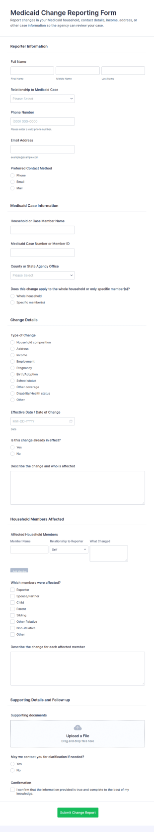 Medicaid Change Reporting Form Template