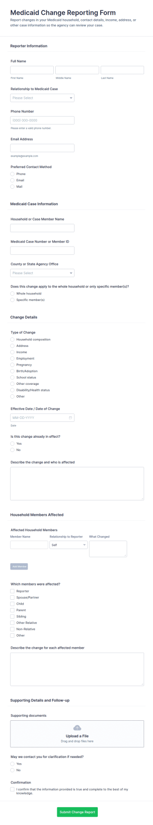 Medicaid Change Reporting Form Template