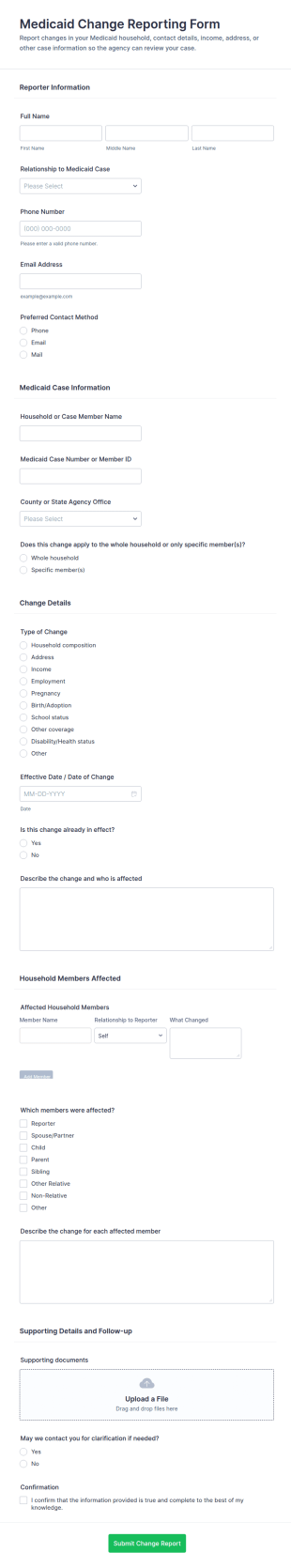 Medicaid Change Reporting Form Template
