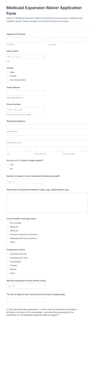 Medicaid Expansion Waiver Application Form Template