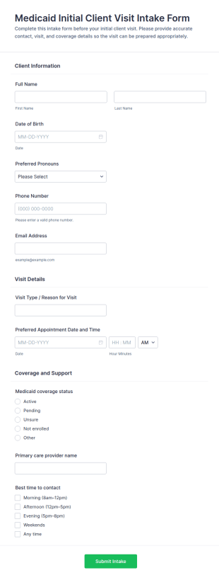Medicaid Initial Client Visit Intake Form Template