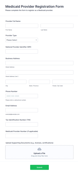 Medicaid Provider Registration Form Form Template