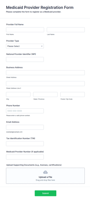 Medicaid Provider Registration Form Template