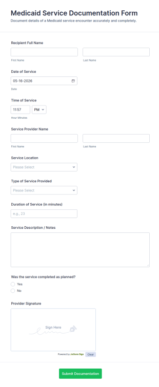 Medicaid Service Documentation Form Template