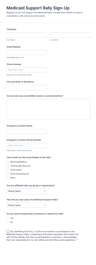 Medicaid Support Rally Sign Up Form Template