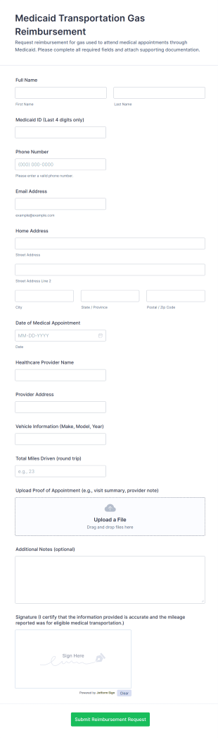 Medicaid Transportation Gas Reimbursement Form Template