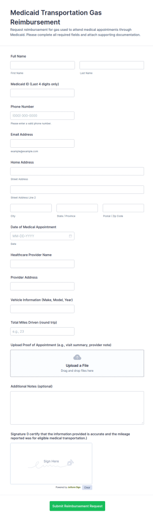 Medicaid Transportation Gas Reimbursement Form Template