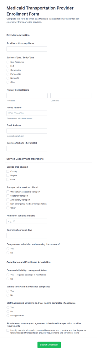 Medicaid Transportation Provider Enrollment Form Template
