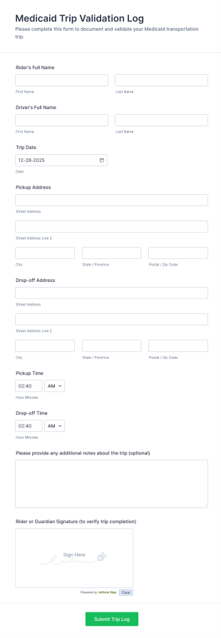 Medicaid Trip Validation Log Form Template
