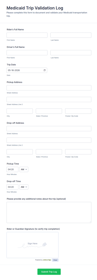 Medicaid Trip Validation Log Form Template