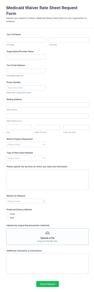 Medicaid Waiver Rate Sheet Request Form Template