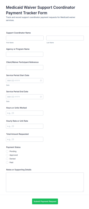 Medicaid Waiver Support Coordinator Payment Tracker Form Template
