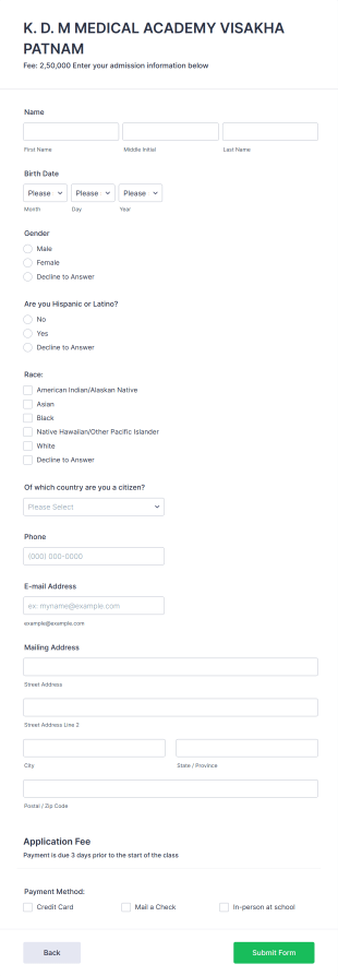 Medical Academy Admission Form Template