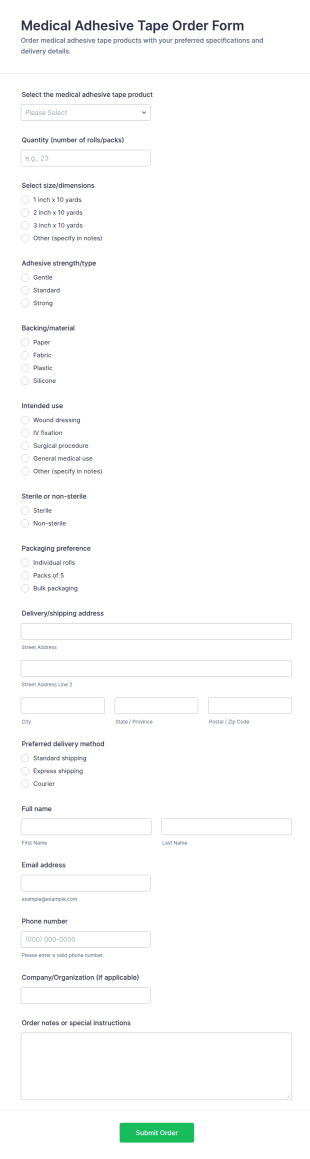 Medical Adhesive Tape Order Form Template