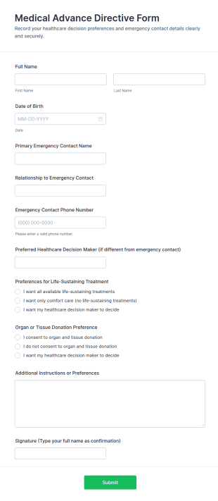 Medical Advance Directive Form Template