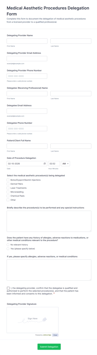 Medical Aesthetic Procedures Delegation Form Template