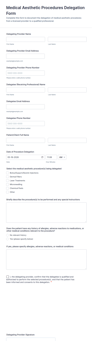 Medical Aesthetic Procedures Delegation Form Template
