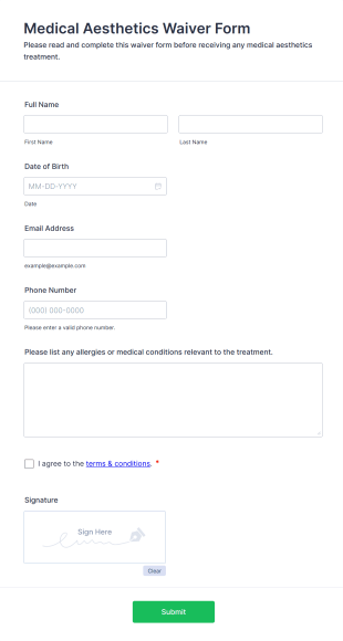 Medical Aesthetics Waiver Form Form Template