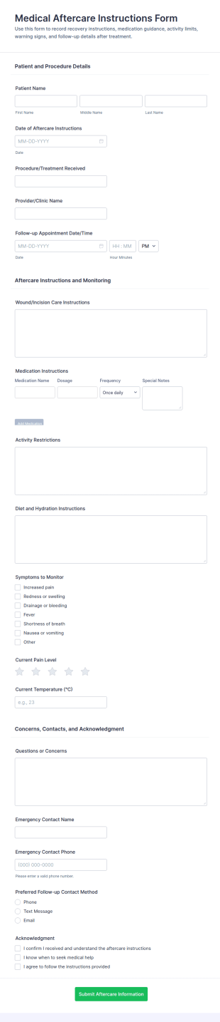 Medical Aftercare Instructions Form Template