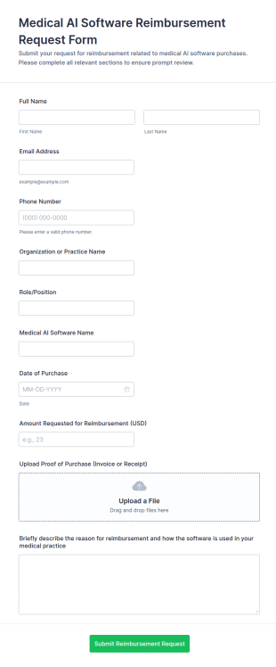 Medical AI Software Reimbursement Request Form Template