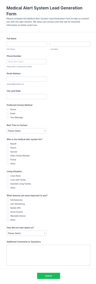 Medical Alert System Lead Generation Form Template