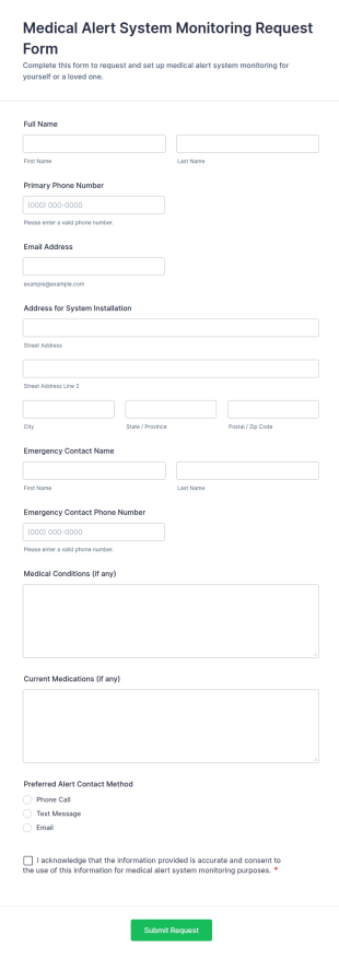 Medical Alert System Monitoring Request Form Template