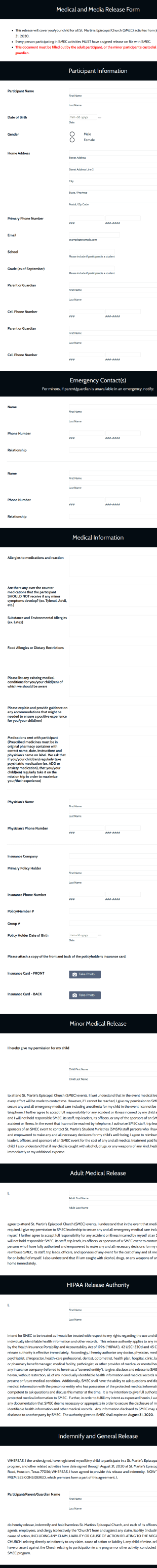 Medical And Media Release FormMission Trip Participant Manual Form Template